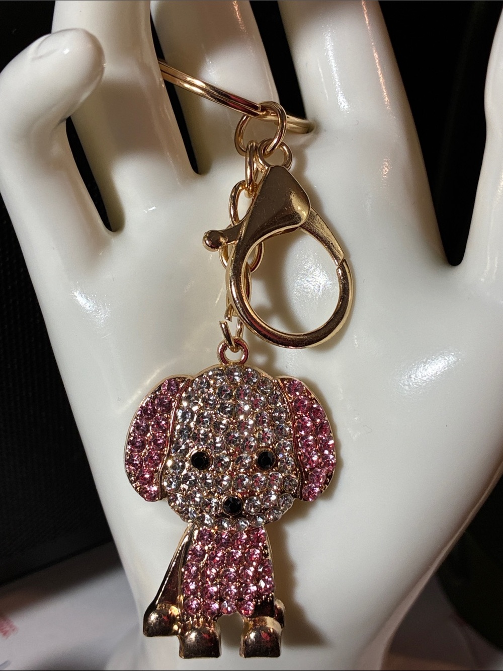 Rhinestone Dog Keychain Bag Charm in Gold & Pink New Without Tags
